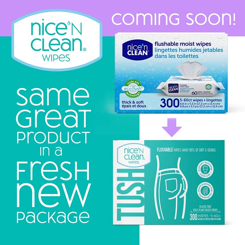 Nice 'N Clean Moist Flushable Wipes, Infused Aloe & Vitamin E, 60 Wipes (Pack of 5) - Image 3
